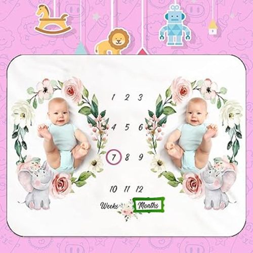 Twins Baby Monthly Milestone Baby Blanket for Girl Boy, Flannel Fleece Plush Newborn Infant Photo Blanket | for Pictures Photography for Newborn Boys & Girls New Mom Gifts Twins (Female Twins)