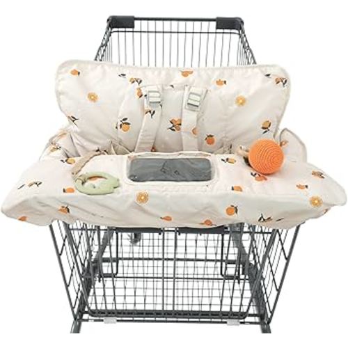 Shopping Cart Cover for Baby 2 in 1 High Chair Covers for Restaurant Comfortable Grocery Cart Seat Covers for Infant, Toddler Universal Suitable for Most Shopping Carts Machine Washable, Orange