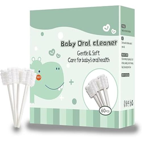 Mumoo Bear Baby Tongue Cleaner, Baby Toothbrush, Toothbrush Infant Upgrade Gum Cleaner with Paper Handle for Babies Soft Gauze for 0-36 Month Baby [60-Pcs]