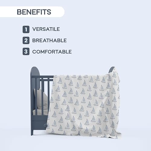 Muslin Swaddle Nautical, Receiving Blanket, Breathable and Soft, 47" x 47", Wrap for Baby Boys and Girls, Registry, Newborn