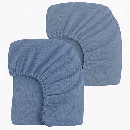 2 Pack Muslin Crib Sheets for Boys & Girl- Neutral Breathable Cotton Crib Mattress Sheets Fitted for Standard 28"x 52"- Nursery Décor No Slip Bed Sheets- Dustyblue & Blue
