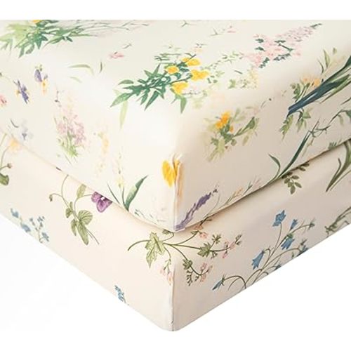 SDIII 2 Pack Floral Crib Sheets for Girls Boys, Elastic Microfiber Jersey Knit Flower Baby Crib Sheet for Standard Crib and Toddler Mattress 52×28×8