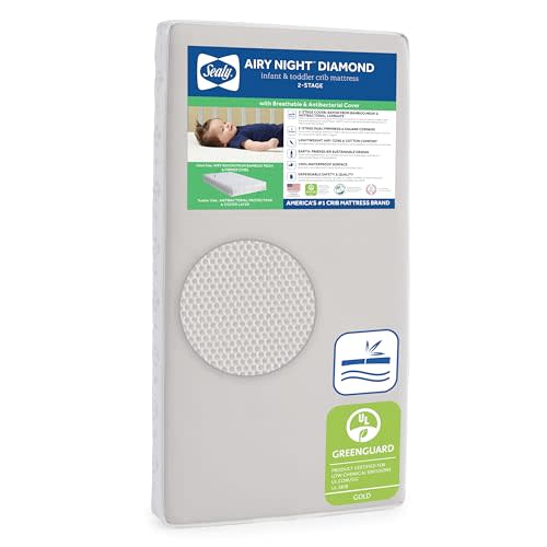 Sealy Baby Airy Night Diamond Breathable Crib Mattress, Made in USA, GREENGUARD GOLD Certified, Supportive & Sustainable Mesh Surface, 2 Stage, Toddler Bed Fit, Safety & Quality Tested, 52x28"