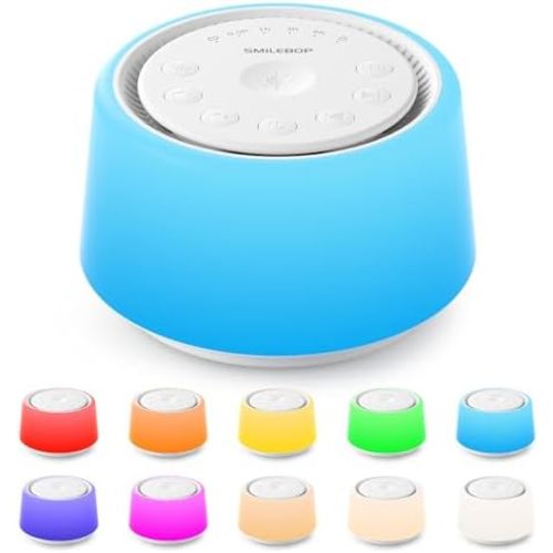 White Noise Machine with Night Light, 30 Soothing Sounds Portable Sound Machine for Baby and Adults, 10 Color Night Light, 5 Timer Options, Memory Function,Compact for Travel (White)
