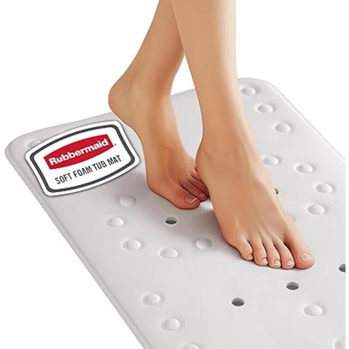 Rubbermaid Soft Foam Tub Mat, Non-Slip Bath Mat with Quick-Drain Holes, 35.88 x 17 Inch BPA-Free Shower Mat for Inside Bathtub or Shower, White