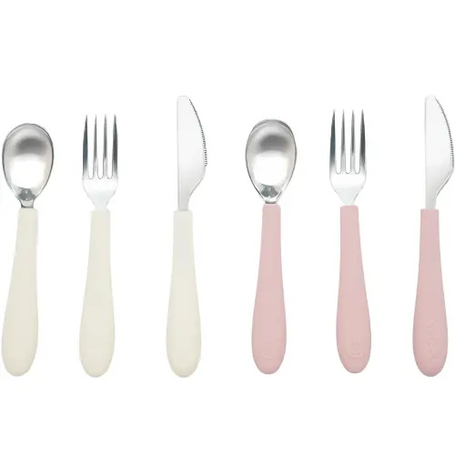 Stainless Steel & Silicone Kids Utensils – Set of 6 (2 Knives, 2 Forks, 2 Spoons)