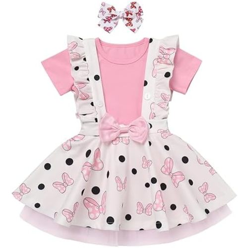 AWIBMK Baby Girls Mouse Birthday Outfits Mouse T Shirt and Suspender Tulle Skirt with Headband Cake Smash Halloween Costume