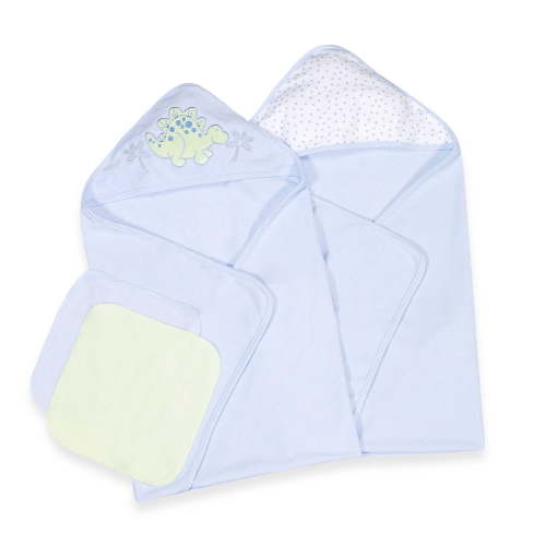 Spasilk Baby 2 Terry Hooded Towels & 2 Washcloths Bath Set for Newborns and Infants, Blue Dino