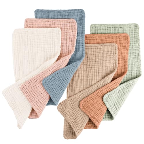 Konssy Muslin Baby Burp Cloths 6 Pack, Soft Absorbent 100% Cotton Burping Clothes for Newborns, Baby Boys and Girls, Unisex