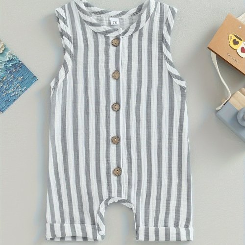 Baby Romper - Sleeveless Beige & onesie button closure, Lightweight Summer Outfit for Newborns to Toddlers, Easy-diaper-change Jumpsuit for Boys & Girls (Photos Pending), Toddler Playwear, Cute Babywear, Durable Construction, Infant Clothing, Pare