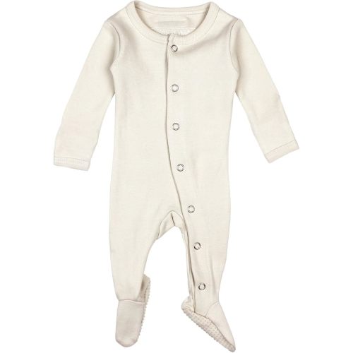 L'ovedbaby Unisex Baby Organic Cotton Snap Footie, GOTS Certified, Long Sleeve Sleep Play Footed Pajamas, Mitten Cuffs Grips