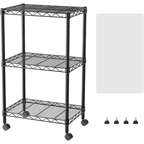 SINGAYE 3 Shelves Storage Shelf Wire Shelving Unit Metal Adjustable Wheels