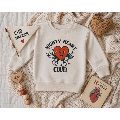 CHD Awareness Shirt | Congenital Heart Defect Warrior Gift | Mighty Heart Club Retro Baby Bodysuit, Kids Tee, Adult Sweatshirt, Tshirt Gifts