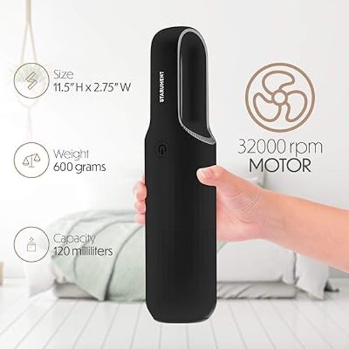 STARUMENT Portable Hand Vacuum Cleaner Handheld Cordless Cleaner for Dust Pet Hair Dirt Home Car Interior Lightweight, Easy to Use, Compact Design Battery Rechargeable with USB-C Cable - Black