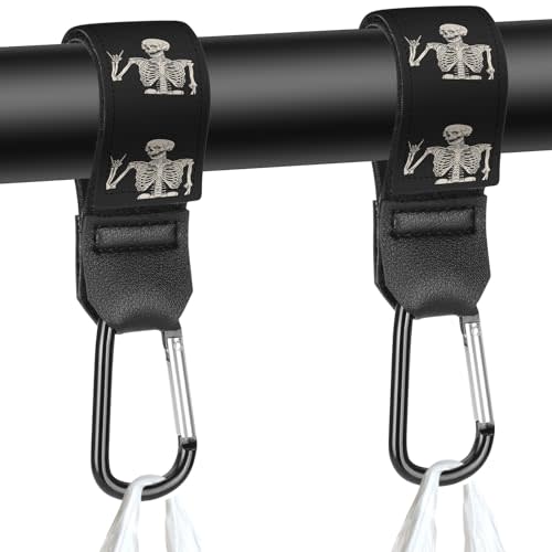 Stroller Straps, Mommy Hooks Diaper Bags, Universal Shopping cart, Wallet, Backpack - 2 Packs (Skull)