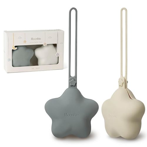 Moonkie Silicone Pacifier Holder Case, Cute Portable Pacifier Storage Case, 2 Pack