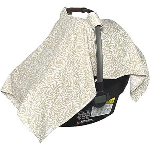 MOZAH Baby Car Seat Cover - Beige Leaves - 100% Organic Muslin - Soft, Breathable and Lightweight, Baby Infant Car Seat Essentials