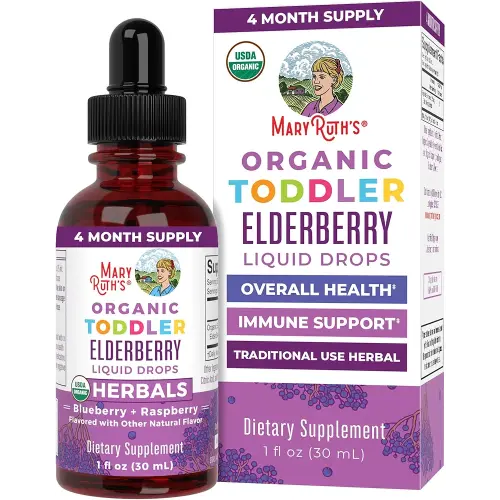 MaryRuth Organics Toddler Elderberry Syrup, USDA Organic Elderberry, Sugar Free Kids Immune Support Supplement for Ages 1-3 Years, Clean Label Project Verified®, Vegan, Non-GMO, Gluten Free, 1 Fl Oz