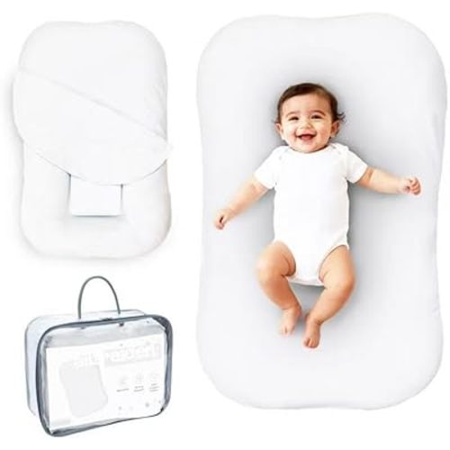 Aila + Aiden Baby Lounger | Organic Cotton Infant Lounger | Adjustable & Portable Floor Lounger |Supervised Use | Soft, Breathable, Washable Cover - Snuggle Collection - (White)