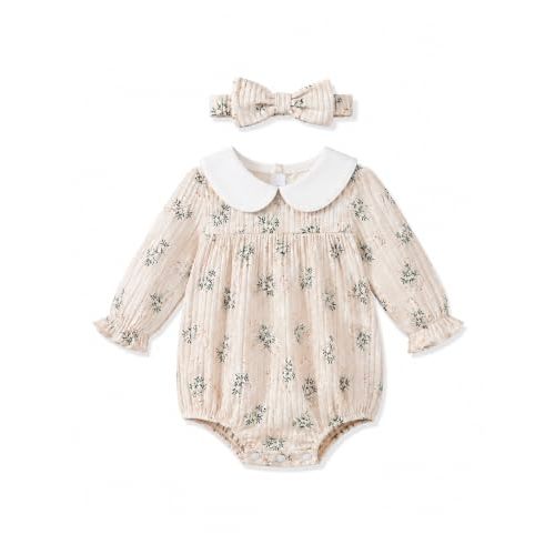 Renotemy Baby Girl Outfit Fall Newborn Girls Bubble Clothes Preemie-12Month | Premature Baby Coming Home Gift Clothing,Winter Infant Romper Peter Pan Collar Bubble Suit,Newborn Photography Outfits Girl