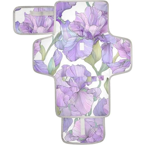 Pastel Purple Iris Portable Diaper Changing Pad for Newborn Girl & Boy - Baby Changing Pad Lightweight Waterproof Travel Changing Kit
