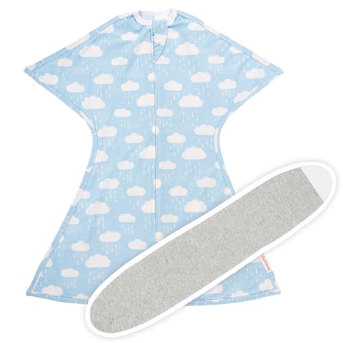 SleepingBaby Zipadee-Zip Transition Swaddle (Spring Showers, Medium for 6-12 Months) and Snuggle Strap (Grey, One Size) - Wearable Baby Blanket and Accessory - Polyester, Spandex