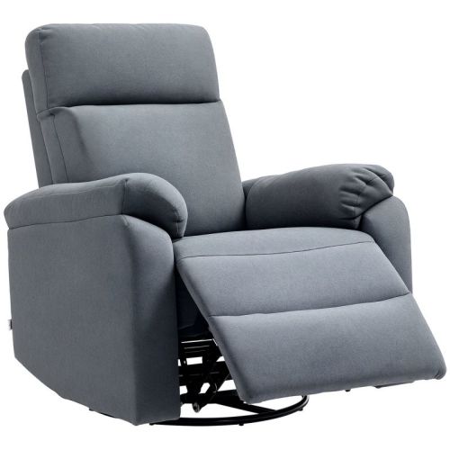 HOMCOM Swivel Rocker Recliner Chair, Rocking Sofa with Pocket Spring, Footrest, Fabric Overstuffed Reclining Chair, Quick Assembly, Gray