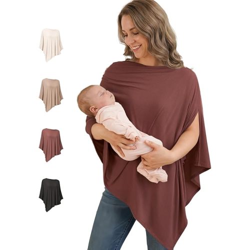 Konssy Nursing Cover for Breastfeeding, 360° Full Privacy Breathable Breastfeeding Cover, Multi-use Carseat Canopy(Chestnut)