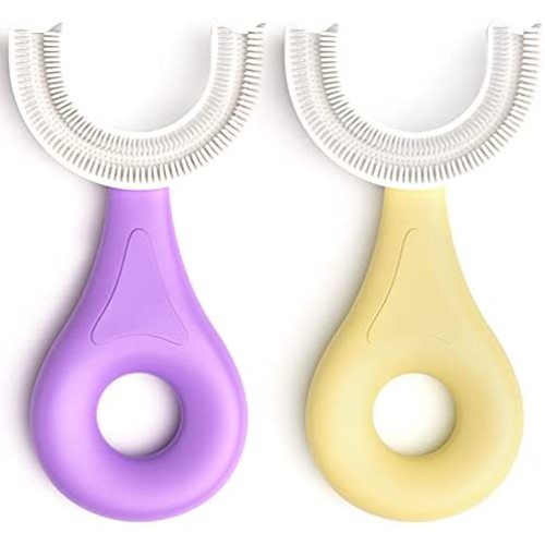 U-Shaped Toothbrush Kids 2 PCS - Toddler Toothbrush with Food Grade Soft Silicone Brush Head, Toothbrush for Kids Age 2-6, 360° Oral Teeth Cleaning
