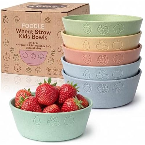 FOODLE Wheat Straw Kids Bowls - Microwave and Dishwasher Safe Toddler Bowls