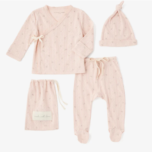Blush Floral Organic Cotton Pointelle Layette 3 Pc Gift Set