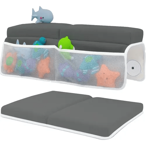 Comfortable Baby Bath Kneeler and Elbow Rest Pad Set – Thick Memory Foam Bath Kneeling Pad with Elbow Support – Baby Bathtub Cushion with Toy Organizer for Bathing Infant or Toddler - Dark Grey