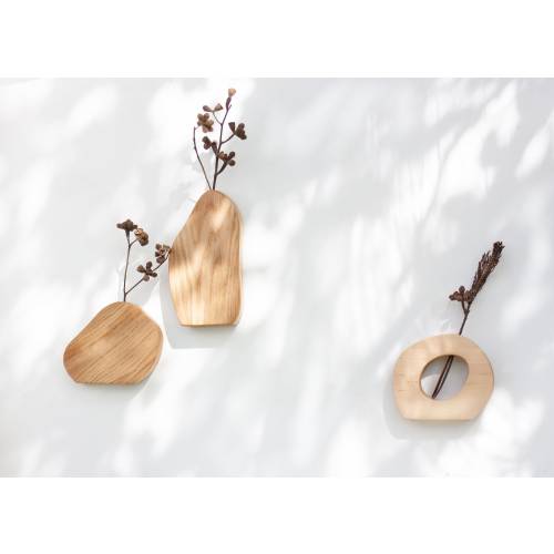 Wall Vase Set - Geometric vase - Oak wood vase set - Dry flower vase - Modern Bud Vase - Minimalist vase - Hanging vase - Wavy vase