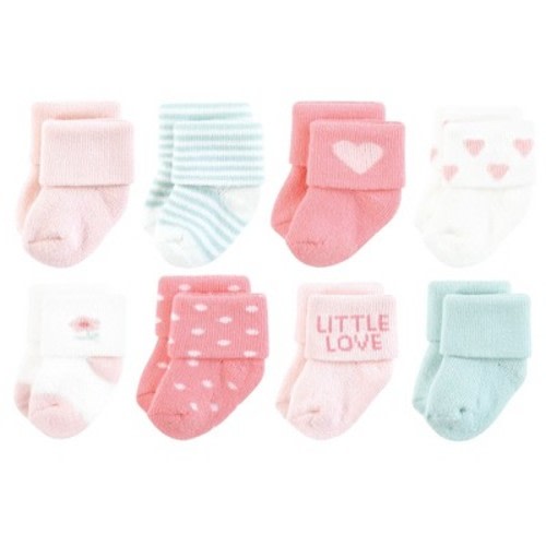 Hudson Baby Infant Girl Cotton Rich Newborn and Terry Socks, Little Love, 0-6 Months
