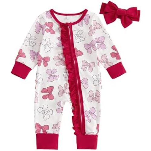 Newborn Coming Home Outfit Girl Long Sleeve Zipper One Piece Romper Ruffle Jumpsuit Fall Baby Clothes 0 3 6 12 18M