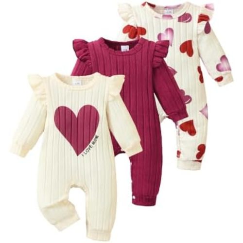 SUNNY PIGGY Baby Girl Clothes 3 Pack Ruffle Romper Set Newborn Infant Fall Winter Girl Outfits Jumpsuit for 0-18 Months