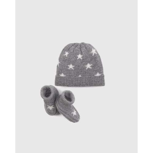Washable Cashmere Beanie & Bootie Set in Heather Grey