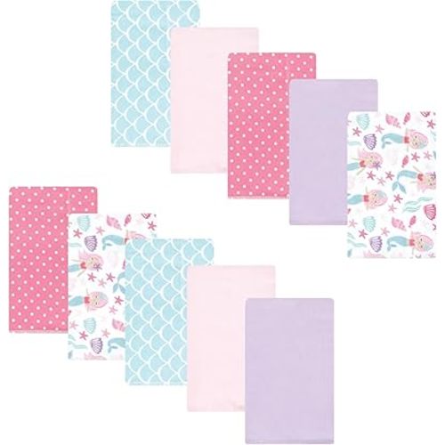 Luvable Friends Hudson Baby Flannel Burp Cloths 10pk, Purple Mermaid