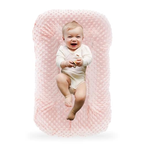Baby Lounger for Newborn,Baby Nest for Newborn Soft Cotton Breathable for Playtime & Relaxation,Flat Babies Essentials Gifts Newborn Lounger for Boys & Girls 0-12 Months(Pink Bean)