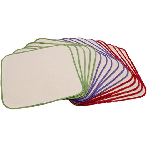 OsoCozy Flannel Cloth Baby Wipes - Reusable and Washable Saves Money - 15 Pack Unbleached/Natural 100% Cotton - Soft and Durable - Colorful Outer Stitching - 8 x 8 inches each.