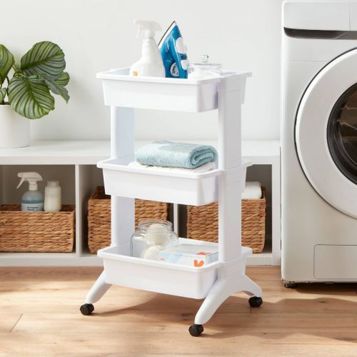 3 Tier Utility Cart White - Brightroom™: Portable Rolling Storage with Wheels, Universal Organization, No Assembly Required