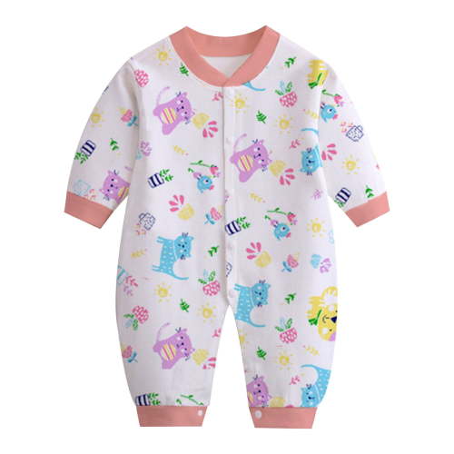 Busydd Newborn Baby Boys Girls Rompers V Neck Long Sleeve Toddler Romper Cute Print Side Tie Romper Jumpsuits Unisex Cotton Infant Clothes 0-9 Months