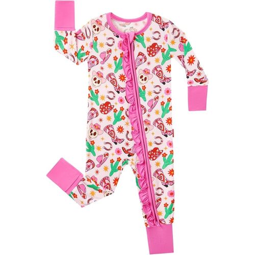 Bamboo Viscose Baby Girl Footless Pajamas Ruffled Baby Sleepers with 2 Way Zipper