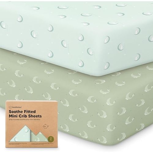 2-Pack Mini Crib Sheets Fitted - 38x26 Pack N Play Sheets for Pack and Play Mattress, Organic Cotton, Soft & Breathable Playard Bedding, Neutral Mini Toddler Bed Cover for Boys, Girls (Lunaris)