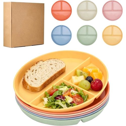 9-Inch Unbreakable Wheat Straw Divided Plates, Microwave & Dishwasher Safe