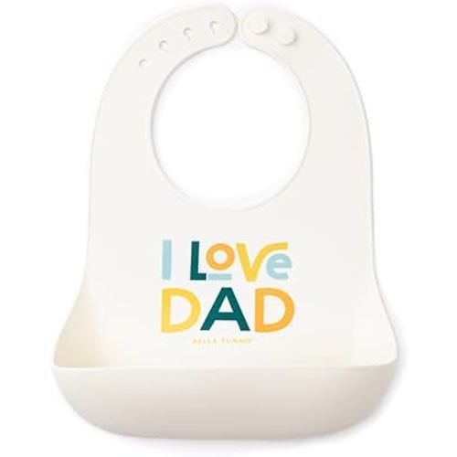 Bella Tunno Baby Bib for Eating, Waterproof Silicone Bib with Large Food Catcher, Adjustable Fit for Babies 4-12 months & Toddlers 1-3 Years, Boys & Girls, I Love Dad