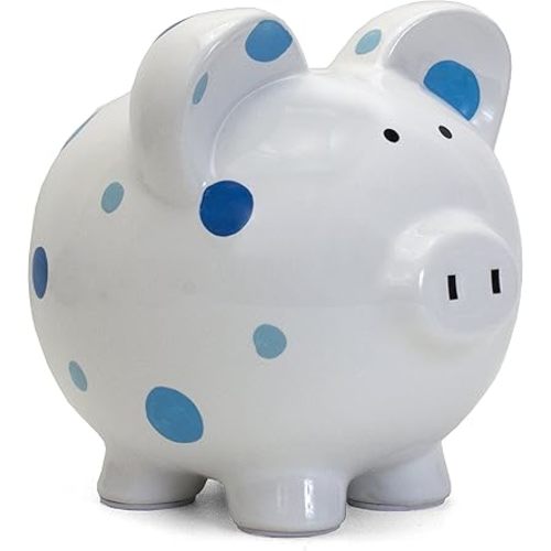 Child to Cherish Ceramic Polka Dot Piggy Bank for Boys, Blue