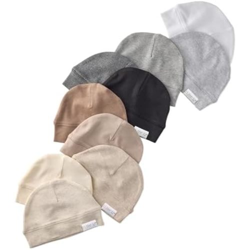 Charlie 10-Pack Caps 100% Organic Cotton Beanie Hats for Newborn and Baby Girls, Boys, Unisex​