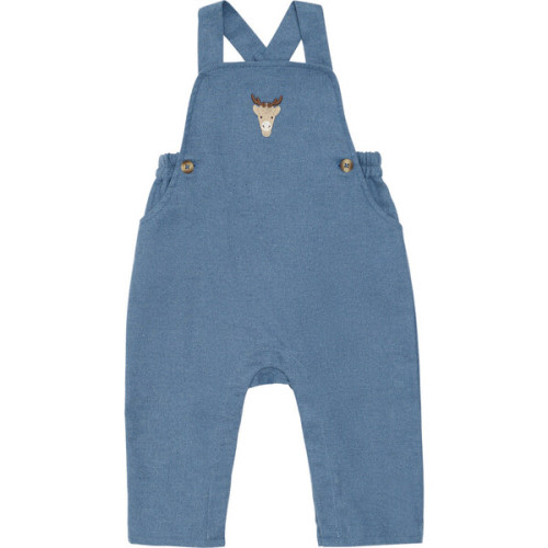 Mosie Reindeer Embroidered Adjustable Shoulder Overalls, Vintage Blue - Donsje Amsterdam | Maisonette
