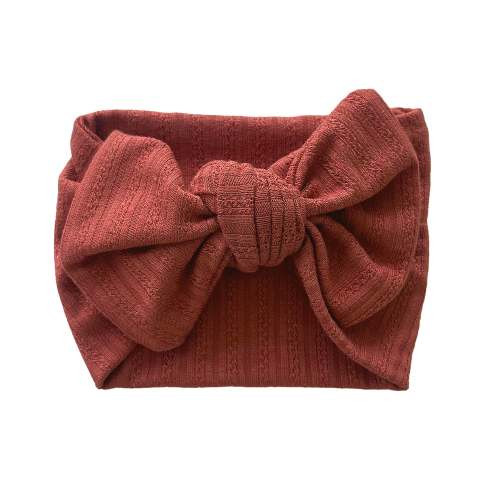 Ribbed Pointelle Bow Headband, Brick